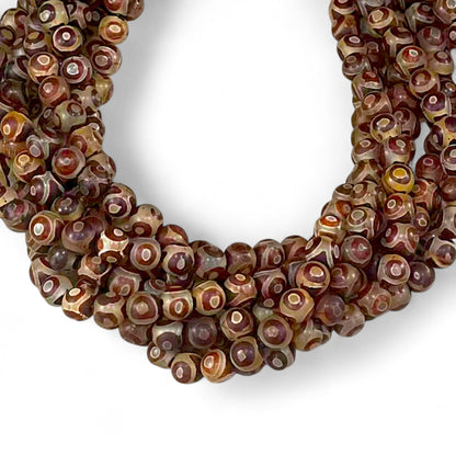 Dzi Agate, Tibetan Agate or Etched Agate Matte, Round 8mm, (Brown Eye Design)