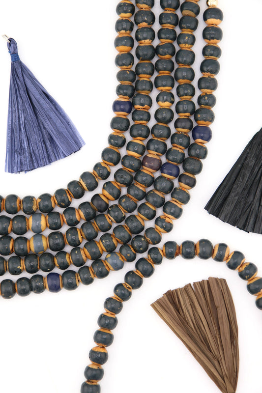 8mm Two Tone Charcoal & Brown Rondelle Bone Beads, 8x7mm