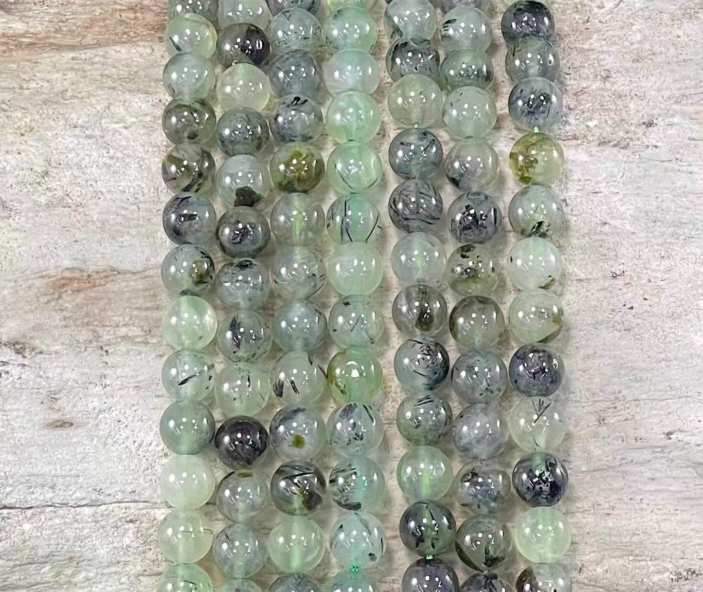 Prehnite w/ Black Tourmaline & Epidote Round