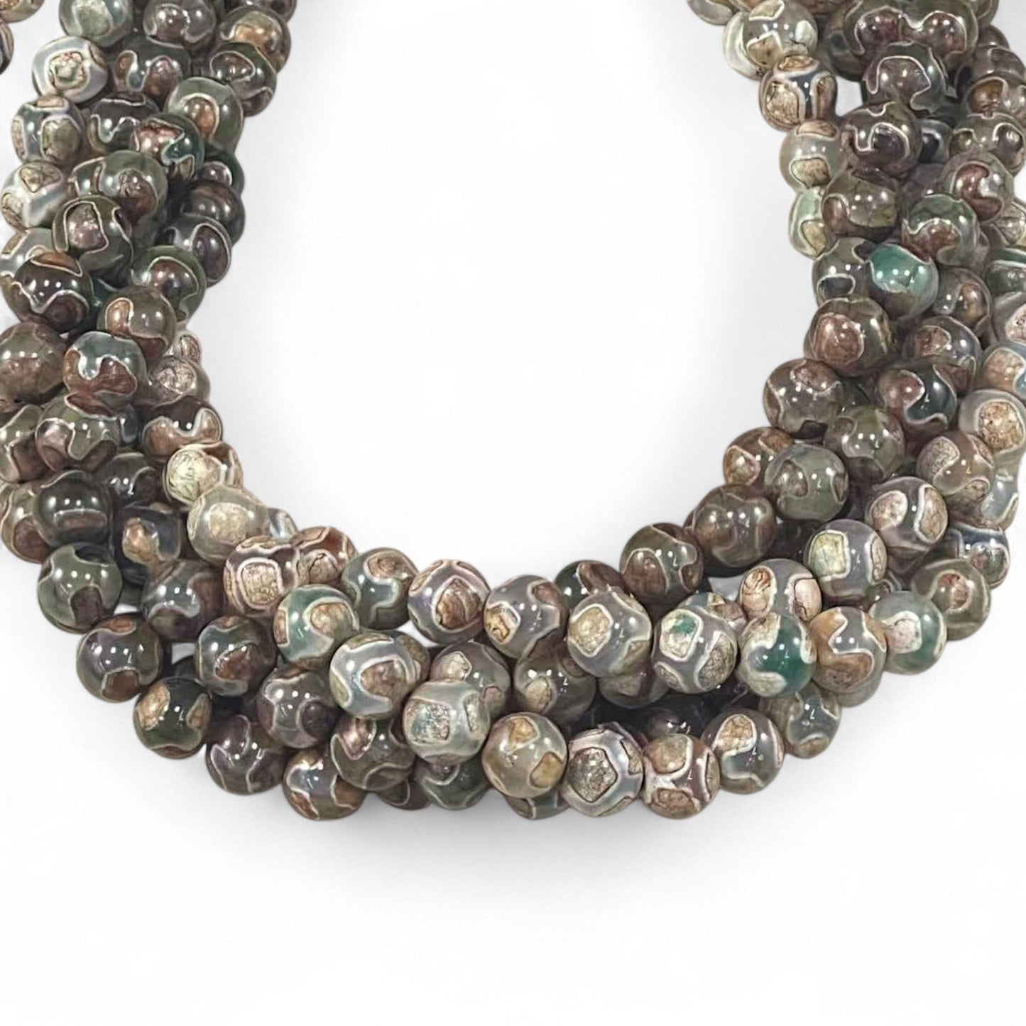 Dzi Agate, Tibetan Agate or Etched Agate, Round 8mm,(Giraffe Design Polished)