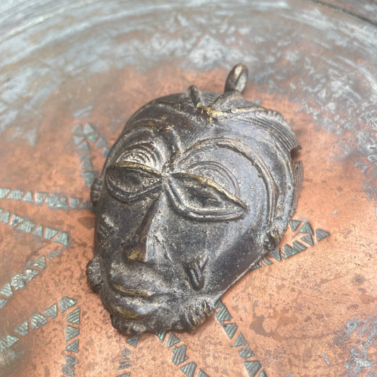Antique Bronze Face Pendant from Benin Kingdom in Nigeria - Rita Okrent Collection (P944)
