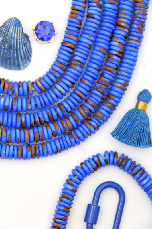 9mm Heishi Blue Speckled Bone Beads: Disc Spacers, 85 beads