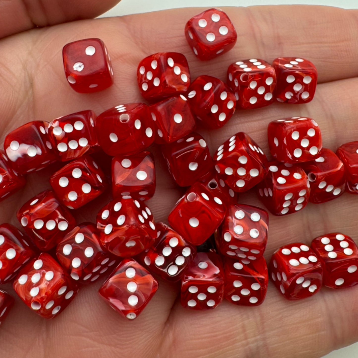 Dice Bead 9mm Ruby Pearl with white