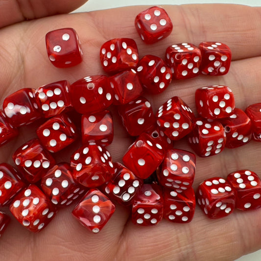 Dice Bead 9mm Ruby Pearl with white