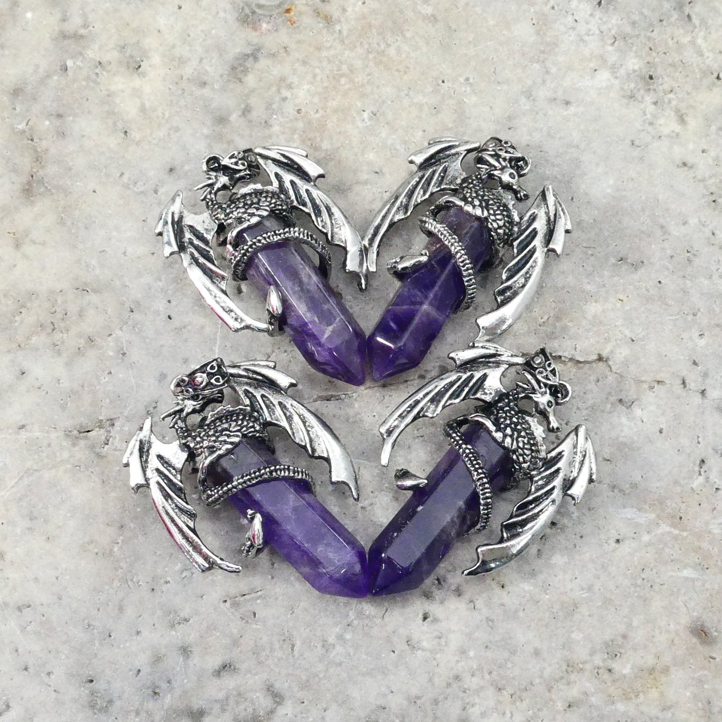 Amethyst Flying  Dragon Point Pendant 34x50mm