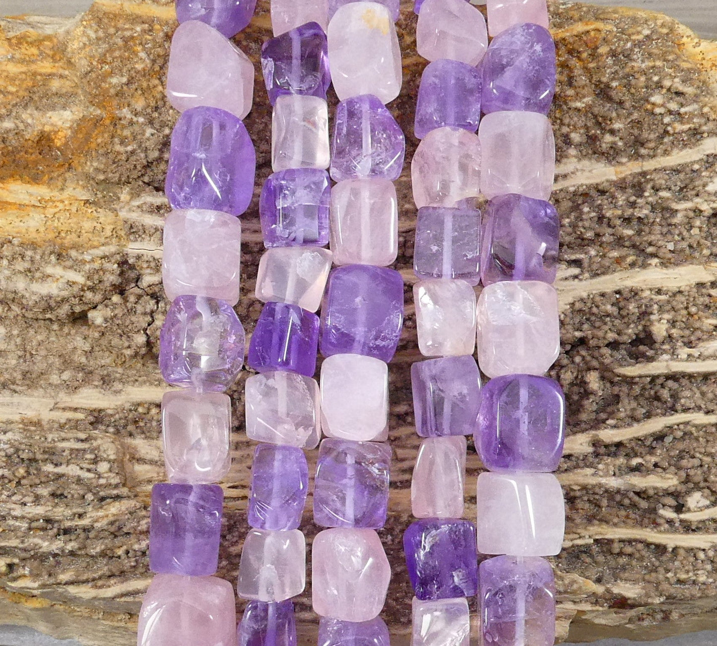 Amethyst & Rose Quartz 7-12mm Free Cut Rectangle