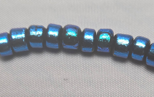 Aqua on Black Dichroic Glass Small Tube Beads