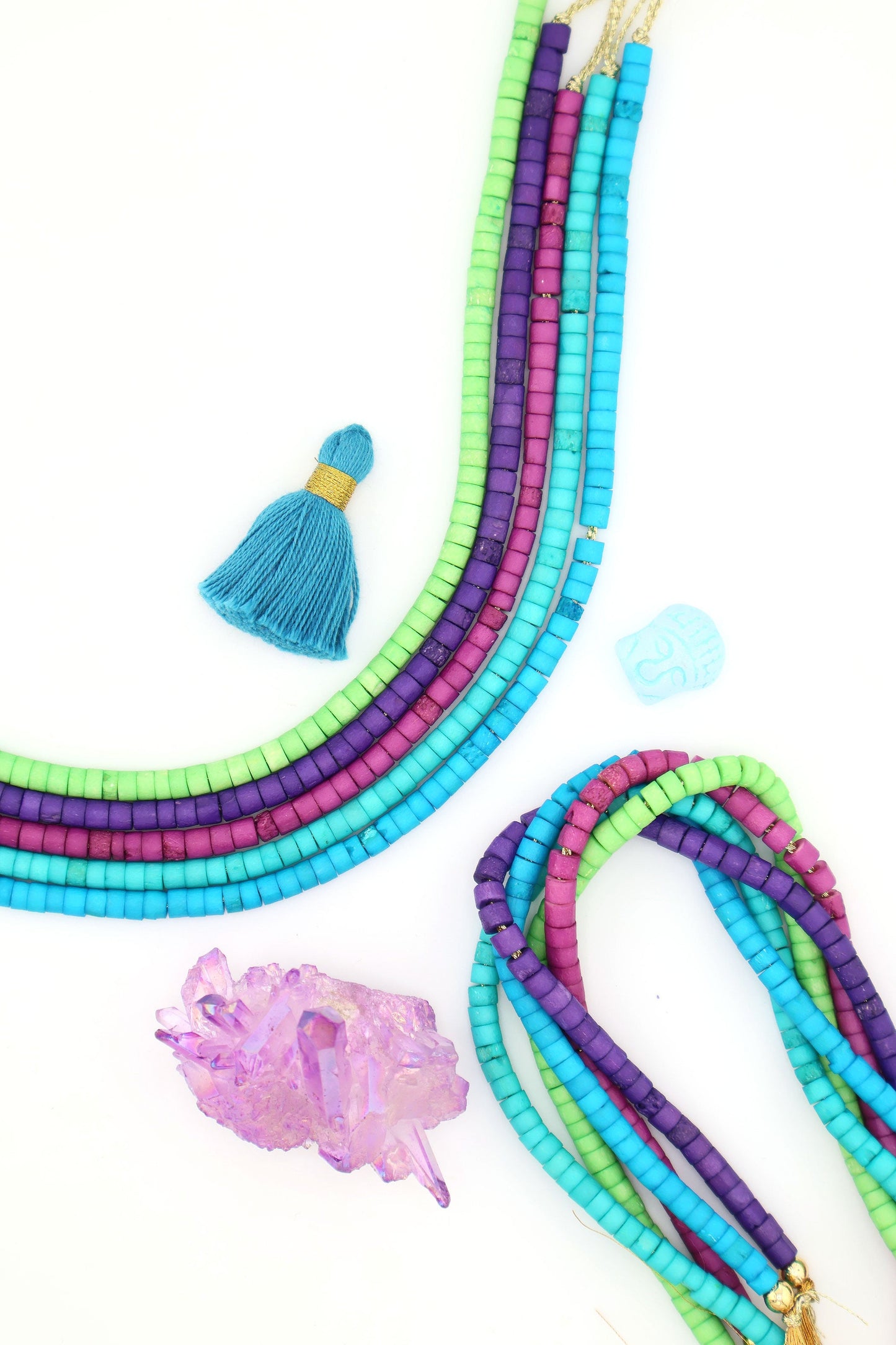 Bead Bundle: Aurora Borealis Inspired Handmade Heishi Bone Beads, 5x3mm, 5 Strands & Colors, 400+ Beads