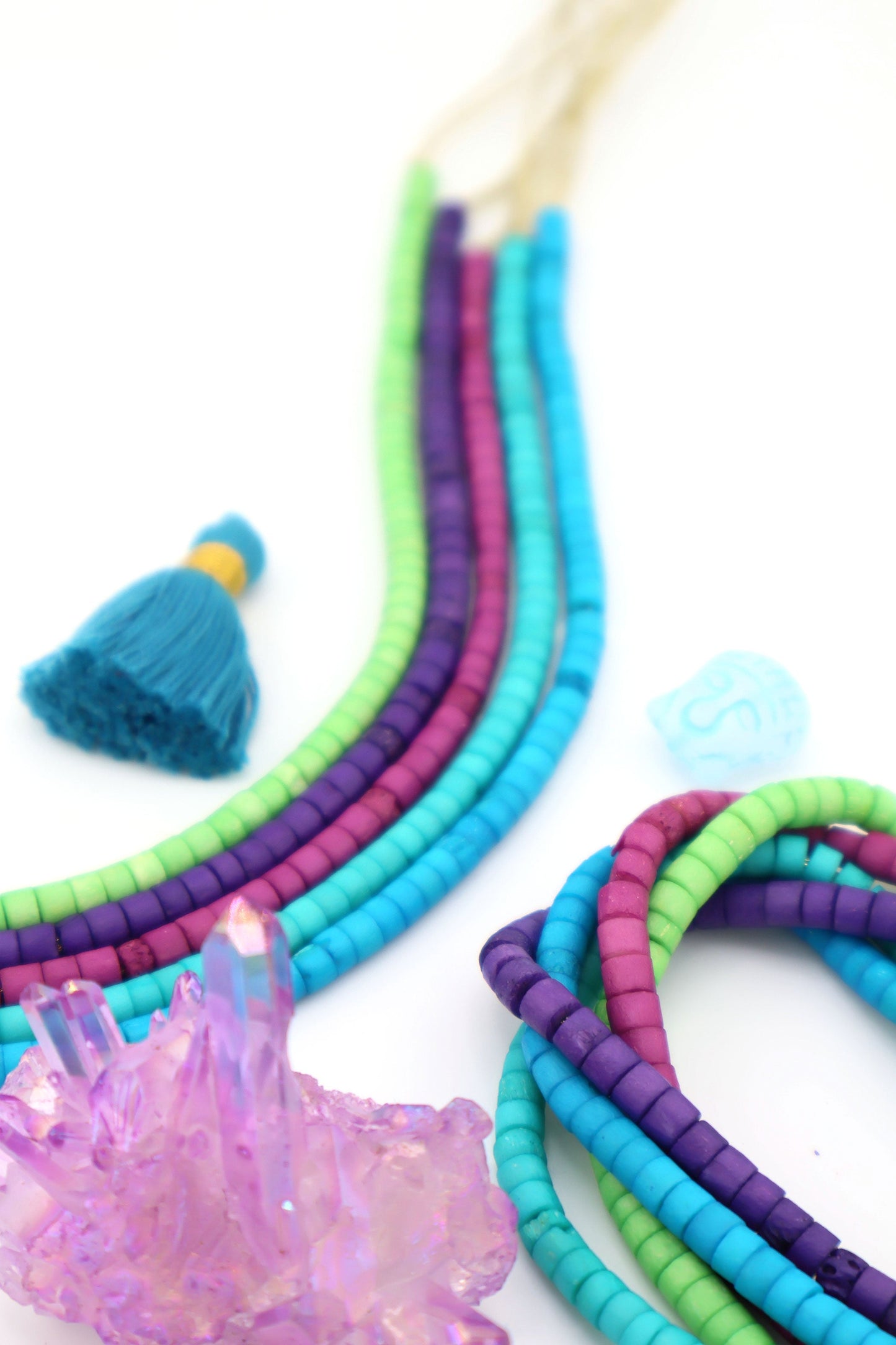 Bead Bundle: Aurora Borealis Inspired Handmade Heishi Bone Beads, 5x3mm, 5 Strands & Colors, 400+ Beads