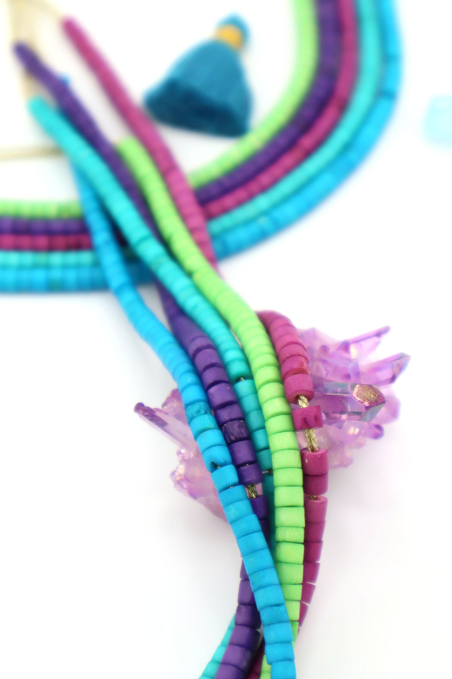 Bead Bundle: Aurora Borealis Inspired Handmade Heishi Bone Beads, 5x3mm, 5 Strands & Colors, 400+ Beads