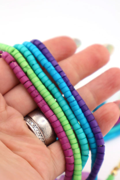 Bead Bundle: Aurora Borealis Inspired Handmade Heishi Bone Beads, 5x3mm, 5 Strands & Colors, 400+ Beads