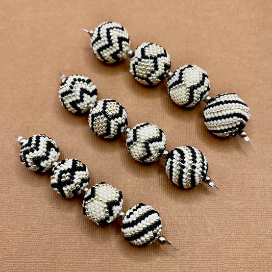 Cream, Black, Silver (Size 11) Beaded Beads