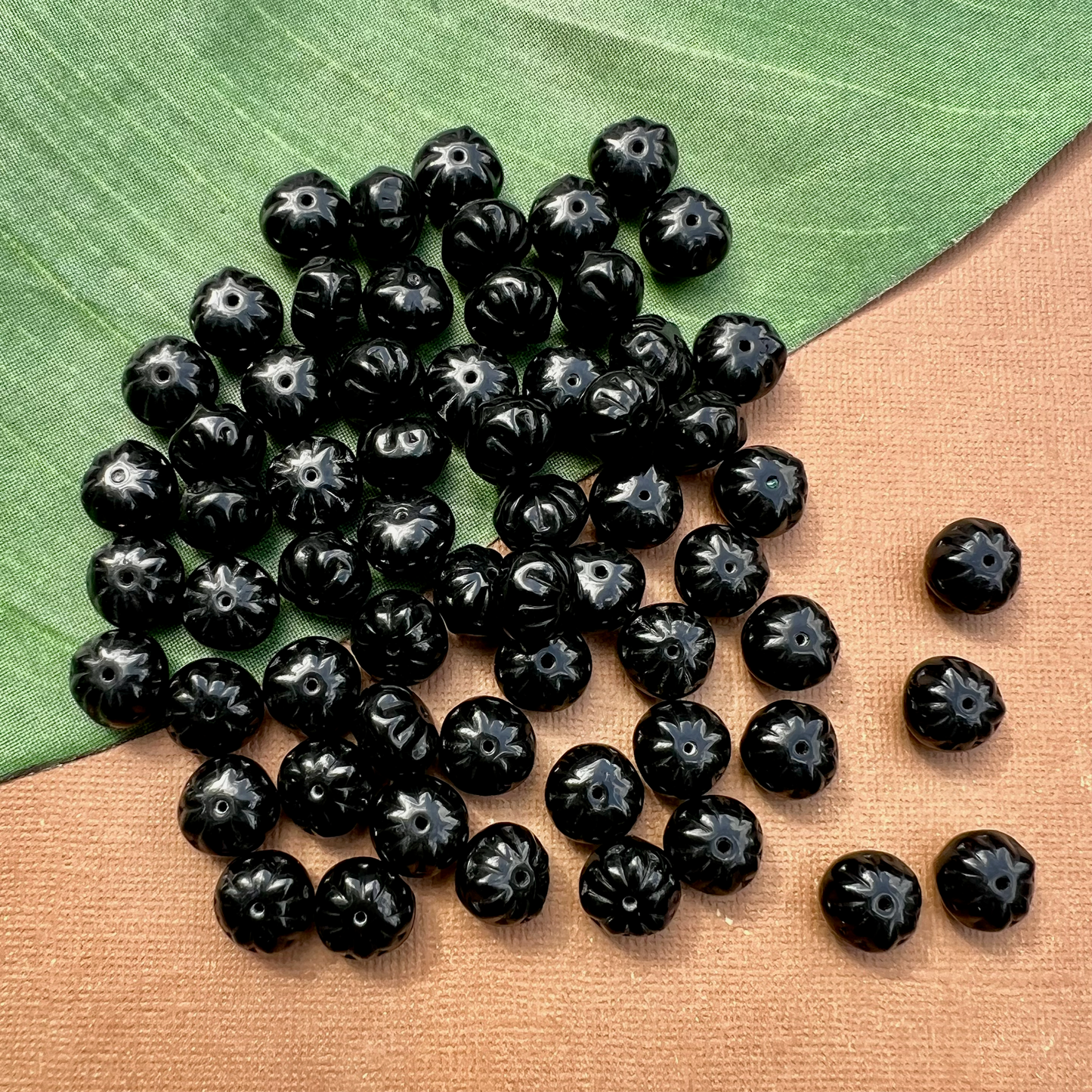 Black Etched Saucer Beads - 50 Pieces