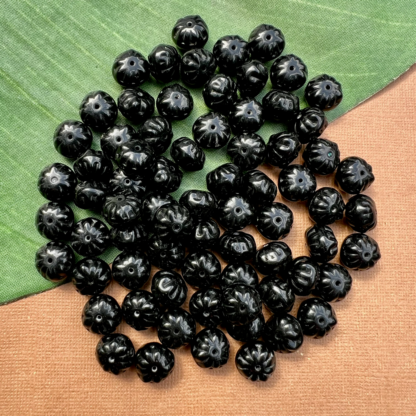 Black Etched Saucer Beads - 50 Pieces