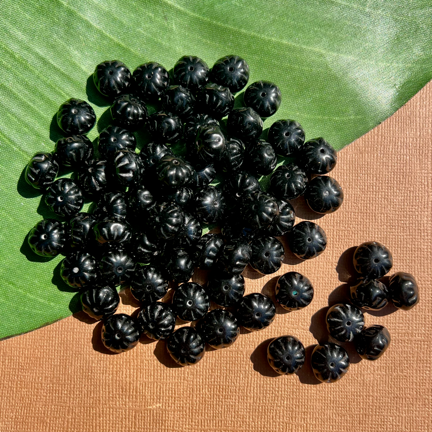 Black Etched Saucer Beads - 50 Pieces