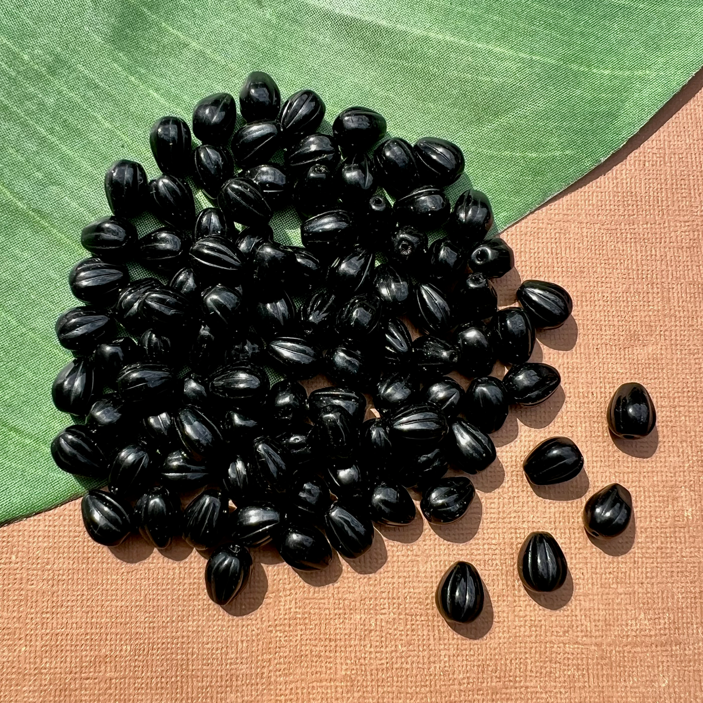Black Melon Teardrop Beads - 50 Pieces