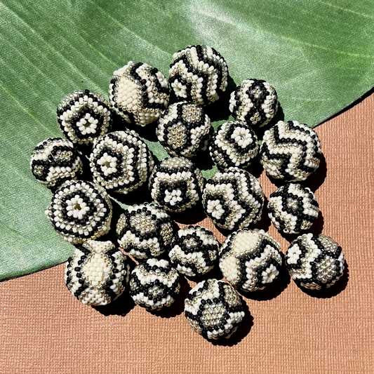 Cream, Black, Silver (Size 11) Beaded Beads