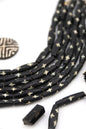 Black Bicone Tube with Carved Star Bone Beads: 8x25mm, 8 beads