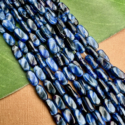 Blue Twisted Rectangle Beads - 50 Pieces