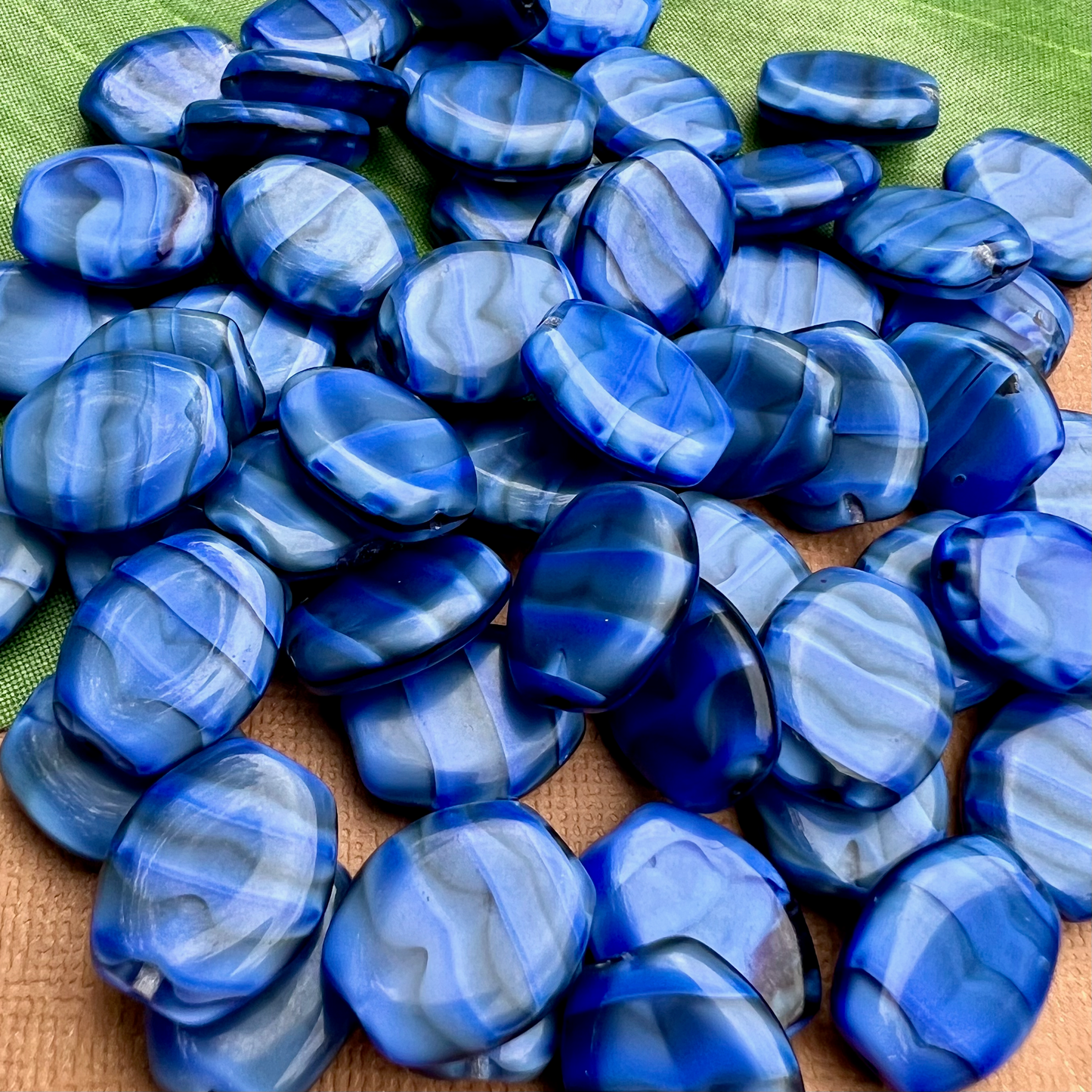 Blue & Black Flat Oval Beads - 50 Pieces