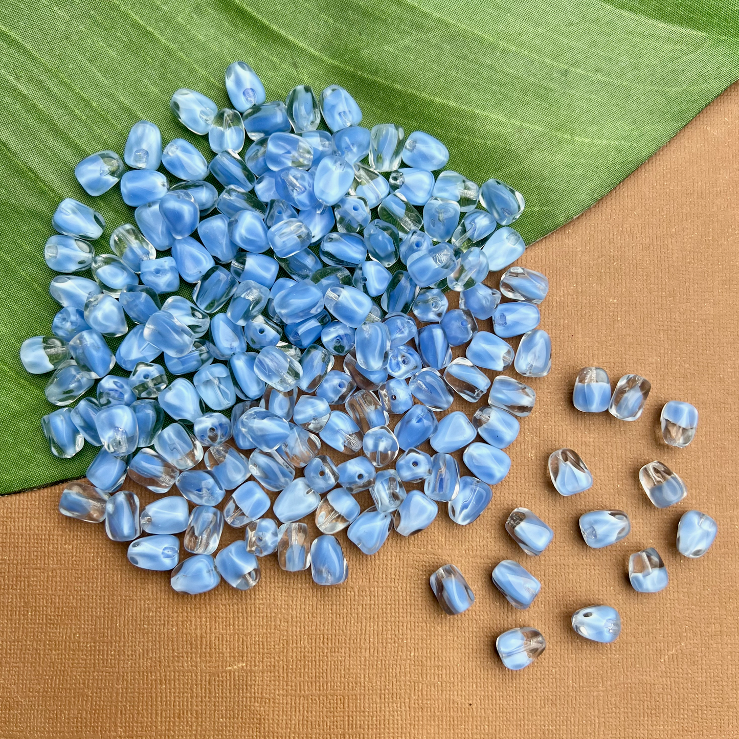 Blue & Crystal Tapered Pentagon Beads - 50 Pieces