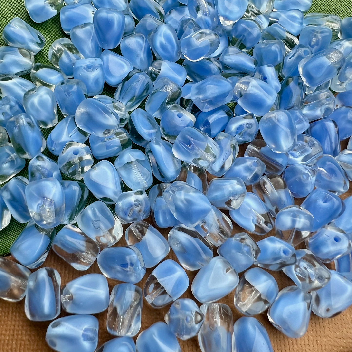 Blue & Crystal Tapered Pentagon Beads - 50 Pieces