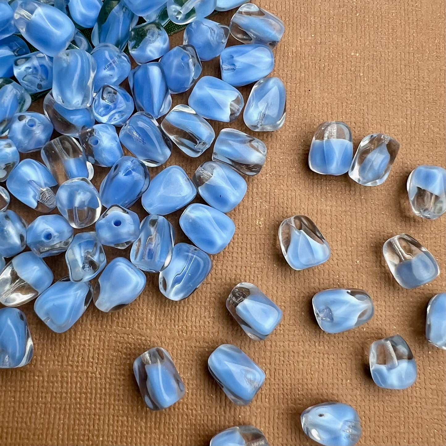 Blue & Crystal Tapered Pentagon Beads - 50 Pieces