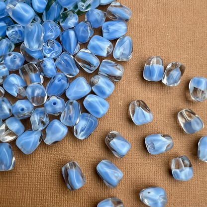 Blue & Crystal Tapered Pentagon Beads - 50 Pieces