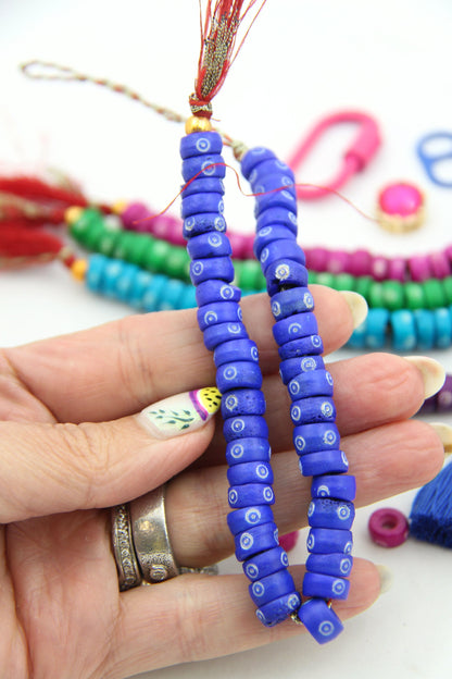 Bold & Bright Rondelle Bone Beads: Bullseye Hand Carved Pattern, 9x5mm, 40 beads