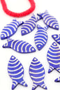 Blue & White Striped Fish Pendant: Hand Carved Bone, 1.75", 3 Charms