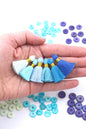 Classic Blue: 6 Mini Tassels, Jewelry Making Supplies, 1.25" Cotton Fringe