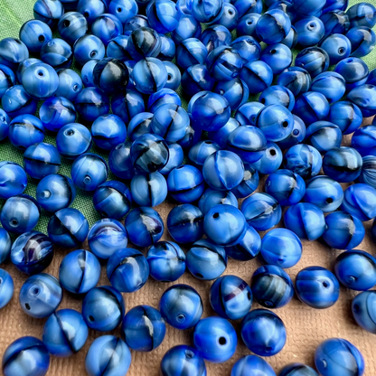 Blue & Black Round 8mm Beads - 100 Pieces