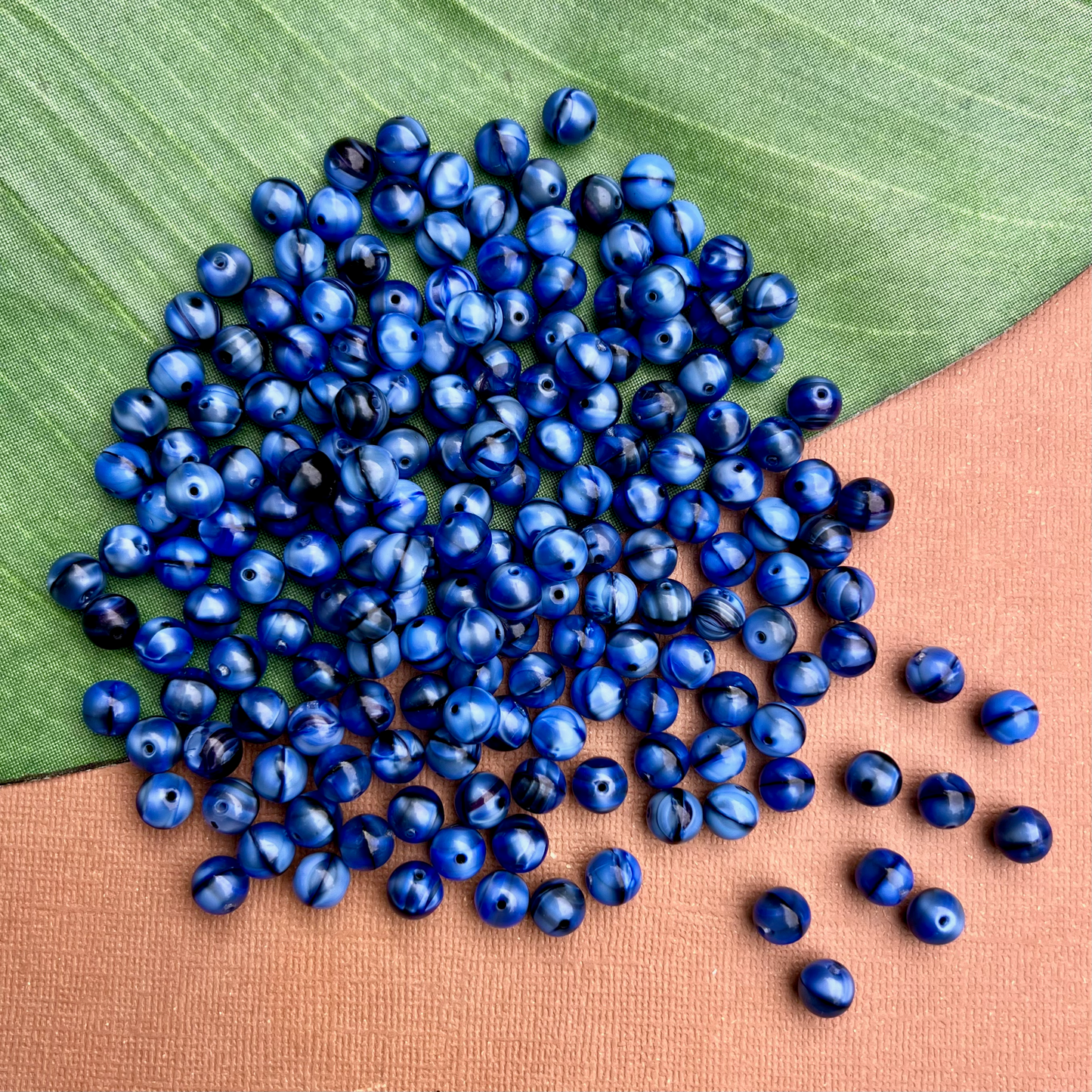 Blue & Black Round 8mm Beads - 100 Pieces