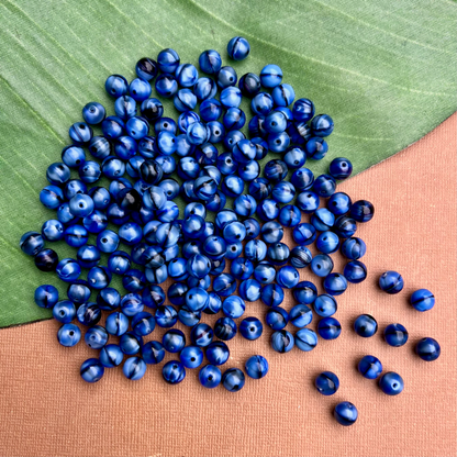Blue & Black Round 8mm Beads - 100 Pieces