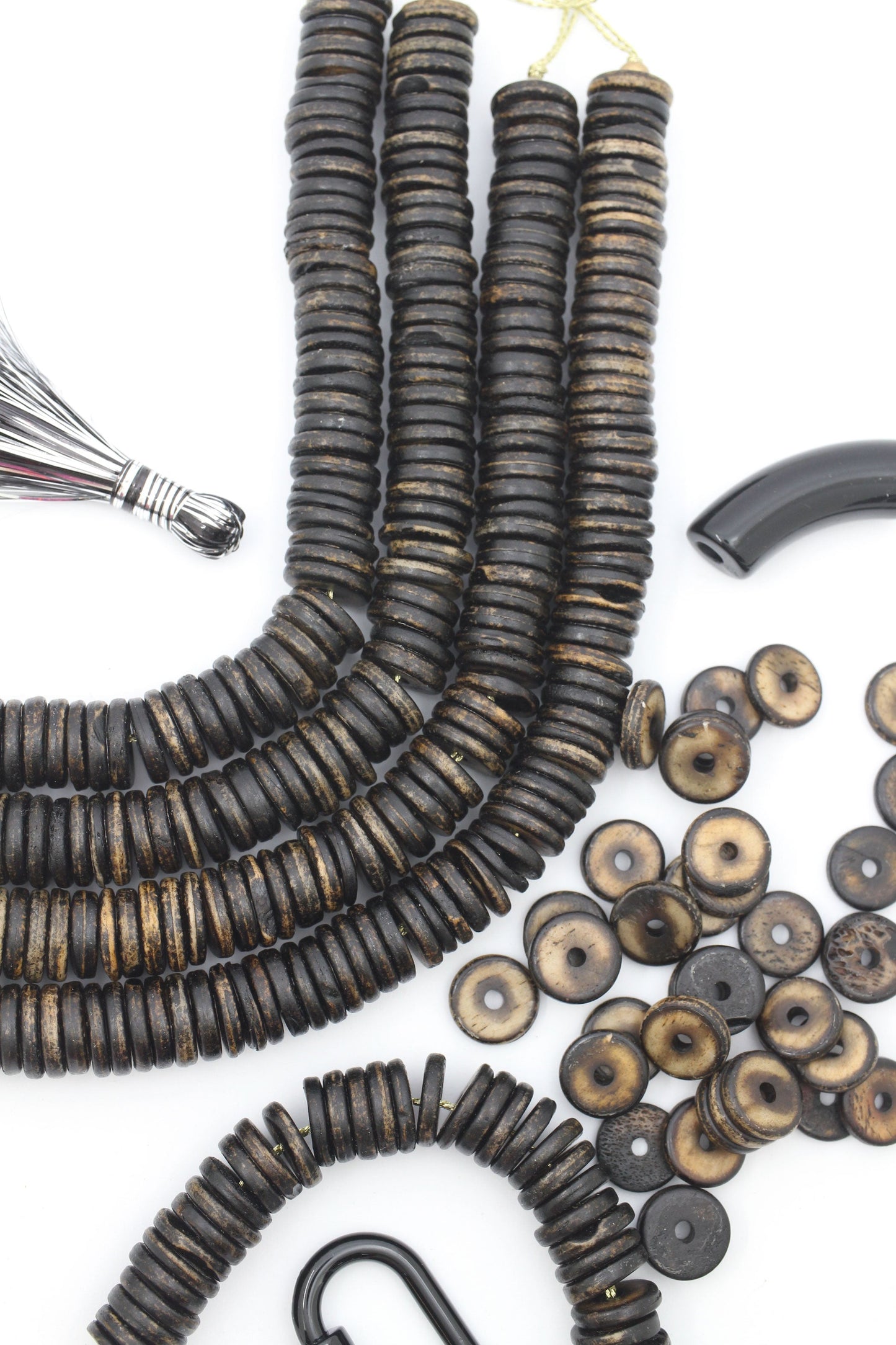 Burnt Mocha Bone Beads: Heishi Disc Spacers, 13x2.5mm, 75 beads