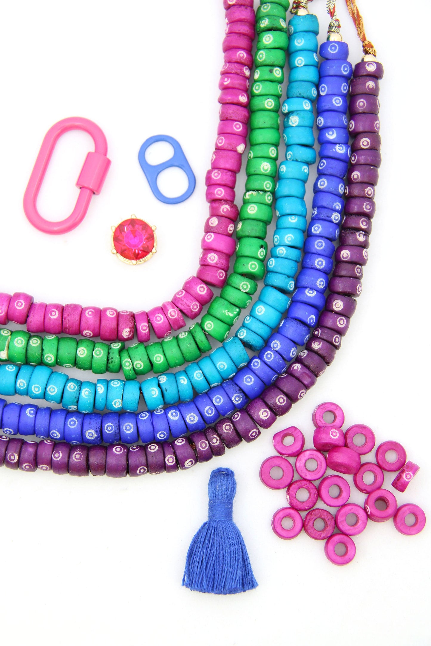 Bold & Bright Rondelle Bone Beads: Bullseye Hand Carved Pattern, 9x5mm, 40 beads