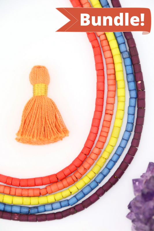 Bead Bundle: Harvest Moon Inspired Handmade Heishi Bone Beads, 4x3mm, 5 Strands & Colors, 400+ Beads