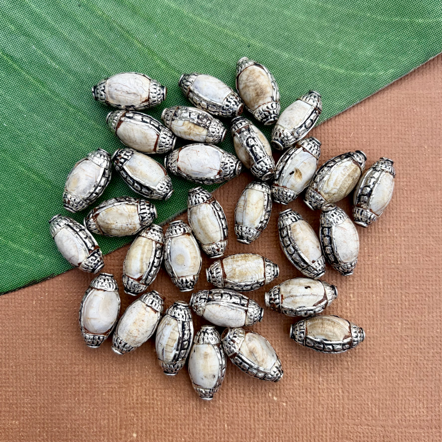 Conch & White Metal Oval Beads