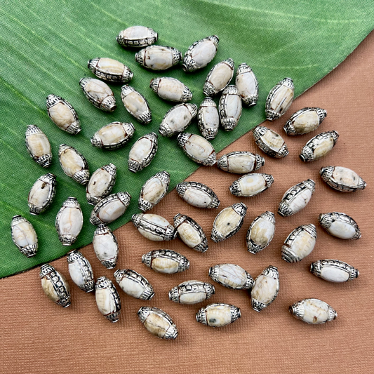 Conch & White Metal Oval Beads