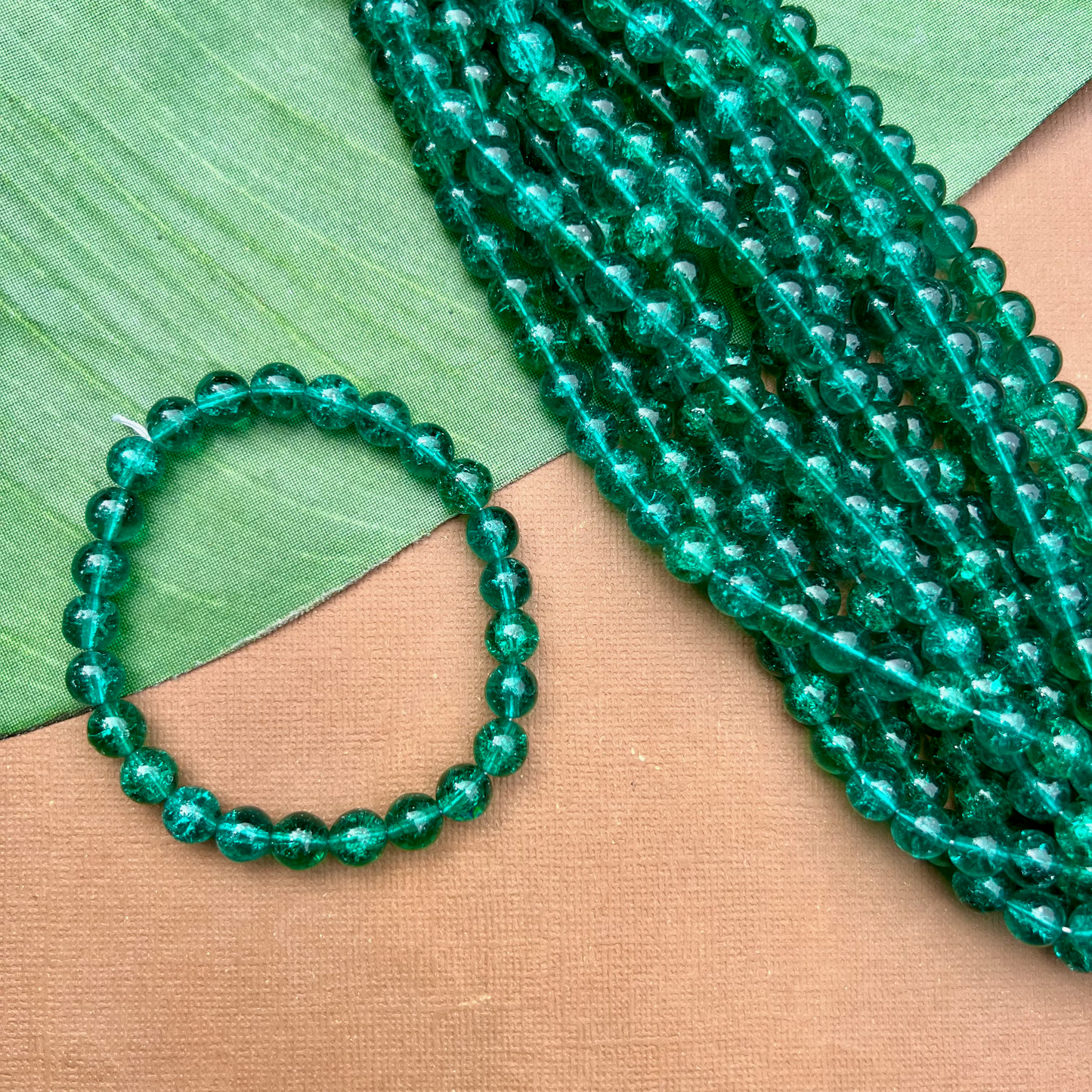 Teal Green Crackle Round Beads - 100 Pieces
