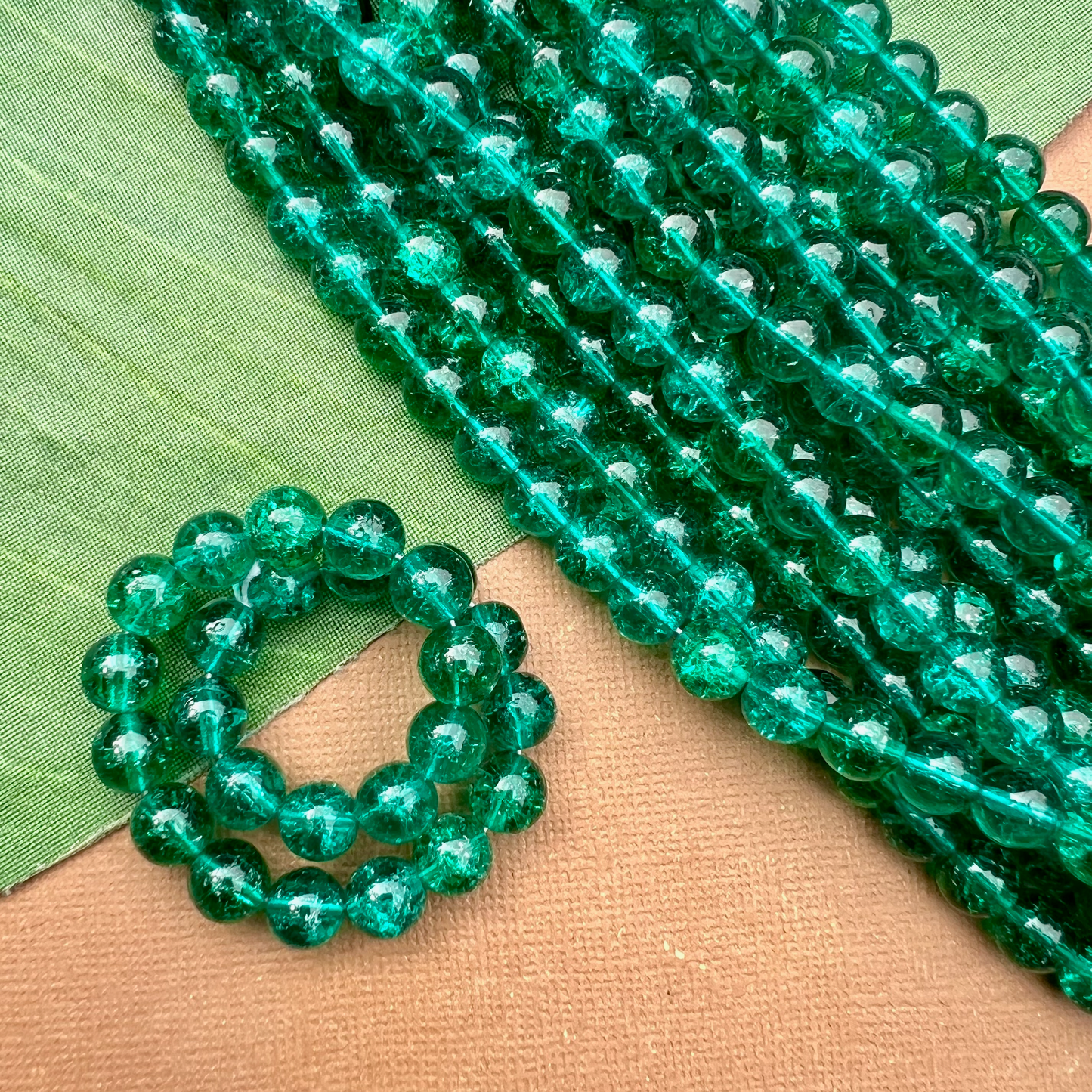 Teal Green Crackle Round Beads - 100 Pieces