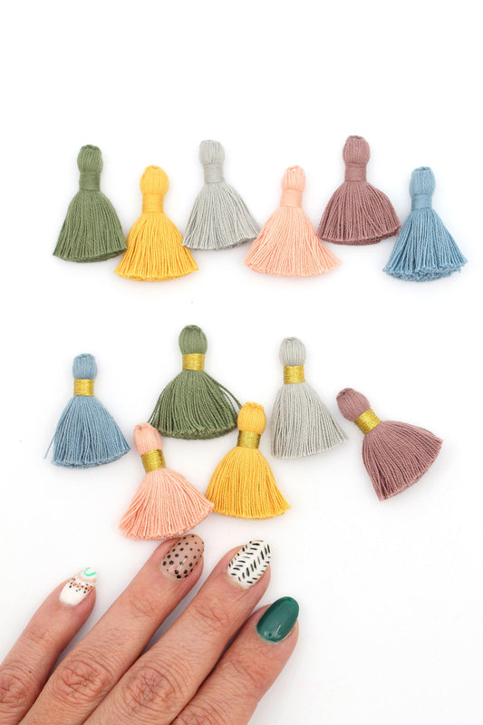 Desert Dawn Tassel Mix, 6 Mini Tassels, 1.25" Cotton Fringe for DIY Jewelry