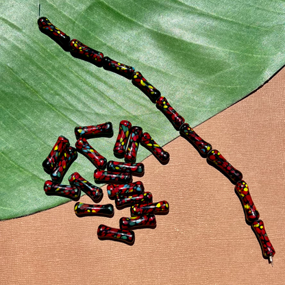 Red & Black Dog Bone Beads - 36 Pieces