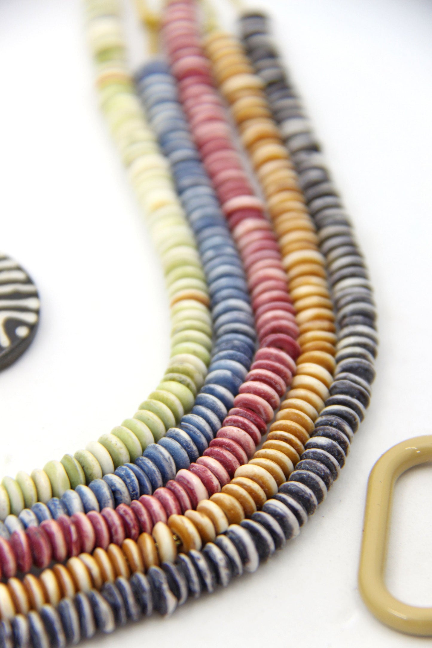 Bead Bundle: Handmade Saucer Heishi Disc Spacer Bone Beads, 6x2mm, 5 Strands & Colors, 400+ Beads