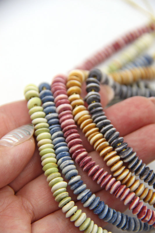 Bead Bundle: Handmade Saucer Heishi Disc Spacer Bone Beads, 6x2mm, 5 Strands & Colors, 400+ Beads
