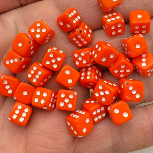 Dice Bead 9mm Orange with white