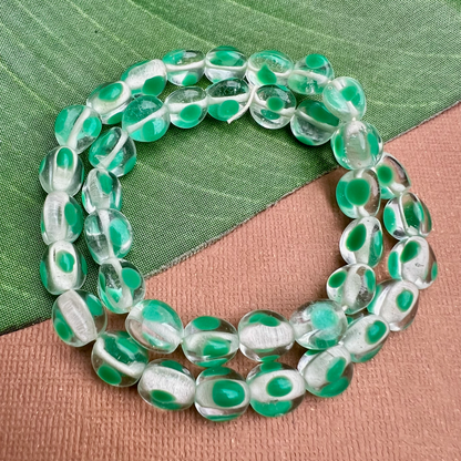 Green & Crystal Dotted 3 Sided Beads - 40 Pieces