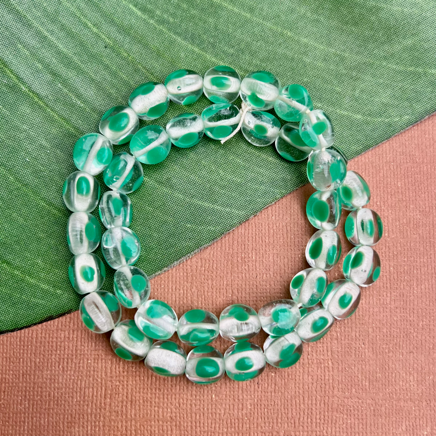 Green & Crystal Dotted 3 Sided Beads - 40 Pieces