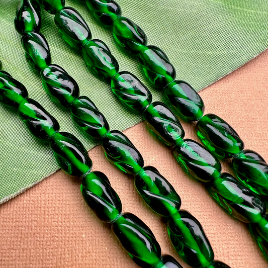 Dark Green Twist Rectangle Beads - 40 Pieces