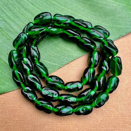 Dark Green Twist Rectangle Beads - 40 Pieces